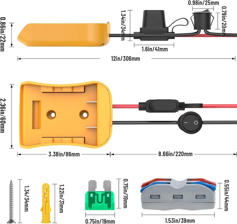 Azocek 3 Packs for Power Wheel Adapter Compatible with Dewalt 20V Battery, Converter Kit with Fuse & Switch & Wire Terminals & 12 AWG Wire for DIY RC Car Toys Robotics - Image 4